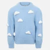 Weicher Mädchenpullover Danya Jr in kastiger Form mit gehäkelten 3D-Wolken-Patches