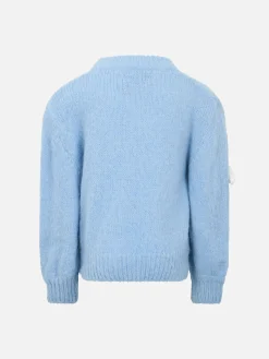 Weicher Mädchenpullover Danya Jr in kastiger Form mit gehäkelten 3D-Wolken-Patches