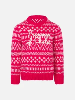 Weicher Mädchenpullover mit Rundhalsausschnitt, Fair-Isle-Print und Princess of Chalet-Stickerei