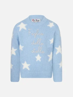 Weicher Mädchenpullover mit Rundhalsausschnitt, Sternen und Figlia delle Stelle-Stickerei | NIKI DJ SONDEREDITION