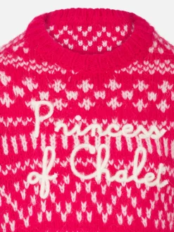 Weicher Mädchenpullover mit Rundhalsausschnitt, Fair-Isle-Print und Princess of Chalet-Stickerei