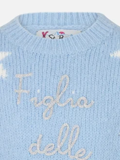 Weicher Mädchenpullover mit Rundhalsausschnitt, Sternen und Figlia delle Stelle-Stickerei | NIKI DJ SONDEREDITION