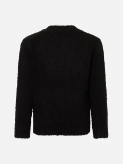 Weicher Mädchenpullover mit Rundhalsausschnitt, gehäkeltem Katzenaufnäher und Volevo un Gatto Nero-Stickerei
