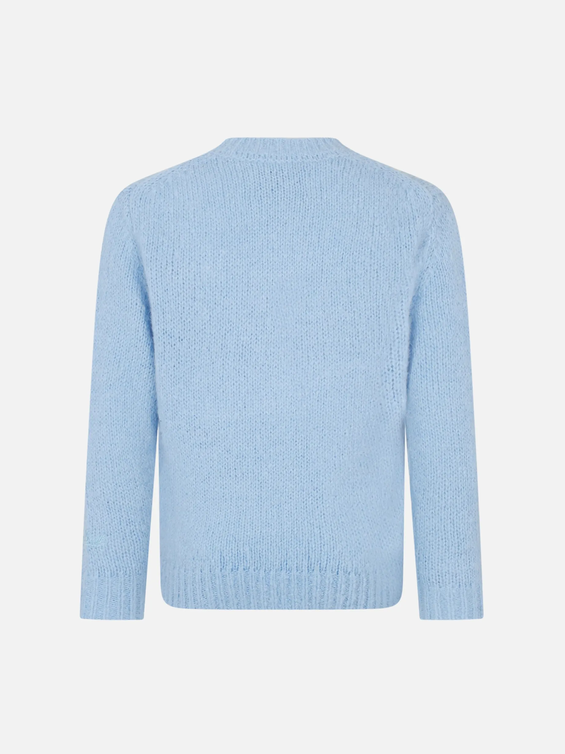 Weicher Pullover für Mädchen mit Rundhalsausschnitt, Häkelaufnäher mit Hunden und Stickerei „Puppies Lover“.
