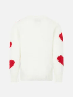 Weicher Rippstrickpullover für Mädchen mit Rundhalsausschnitt, Herzen und Amore della Mamma-Stickerei