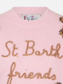 Weicher Rippstrickpullover für Mädchen mit Rundhalsausschnitt und St. Barth Friend-Stickerei