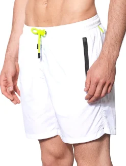 Weiße Badeshorts aus leichtem Stoff mit Reißverschluss