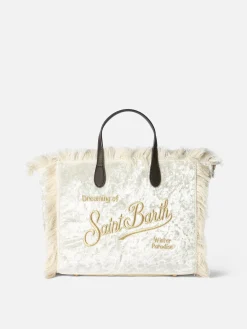 Weiße Chenille-Colette-Handtasche mit Logo-Stickerei