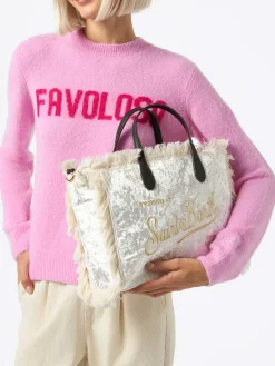Weiße Chenille-Colette-Handtasche mit Logo-Stickerei
