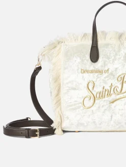 Weiße Chenille-Colette-Handtasche mit Logo-Stickerei