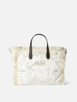 Weiße Chenille-Colette-Handtasche mit Logo-Stickerei