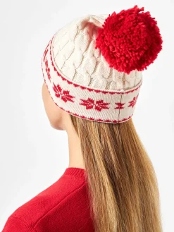 Weiße Damenmütze mit Pompon