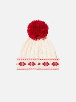 Weiße Damenmütze mit Pompon