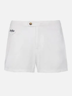 Weiße Herren-Badeshorts mit tailliertem Schnitt von Harrys
