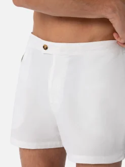 Weiße Herren-Badeshorts mit tailliertem Schnitt von Harrys