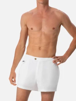 Weiße Herren-Badeshorts mit tailliertem Schnitt von Harrys