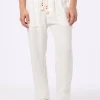 Weiße Herren-Leinen-Calais-Hose mit Kordelzug