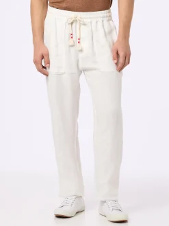 Weiße Herren-Leinen-Calais-Hose mit Kordelzug