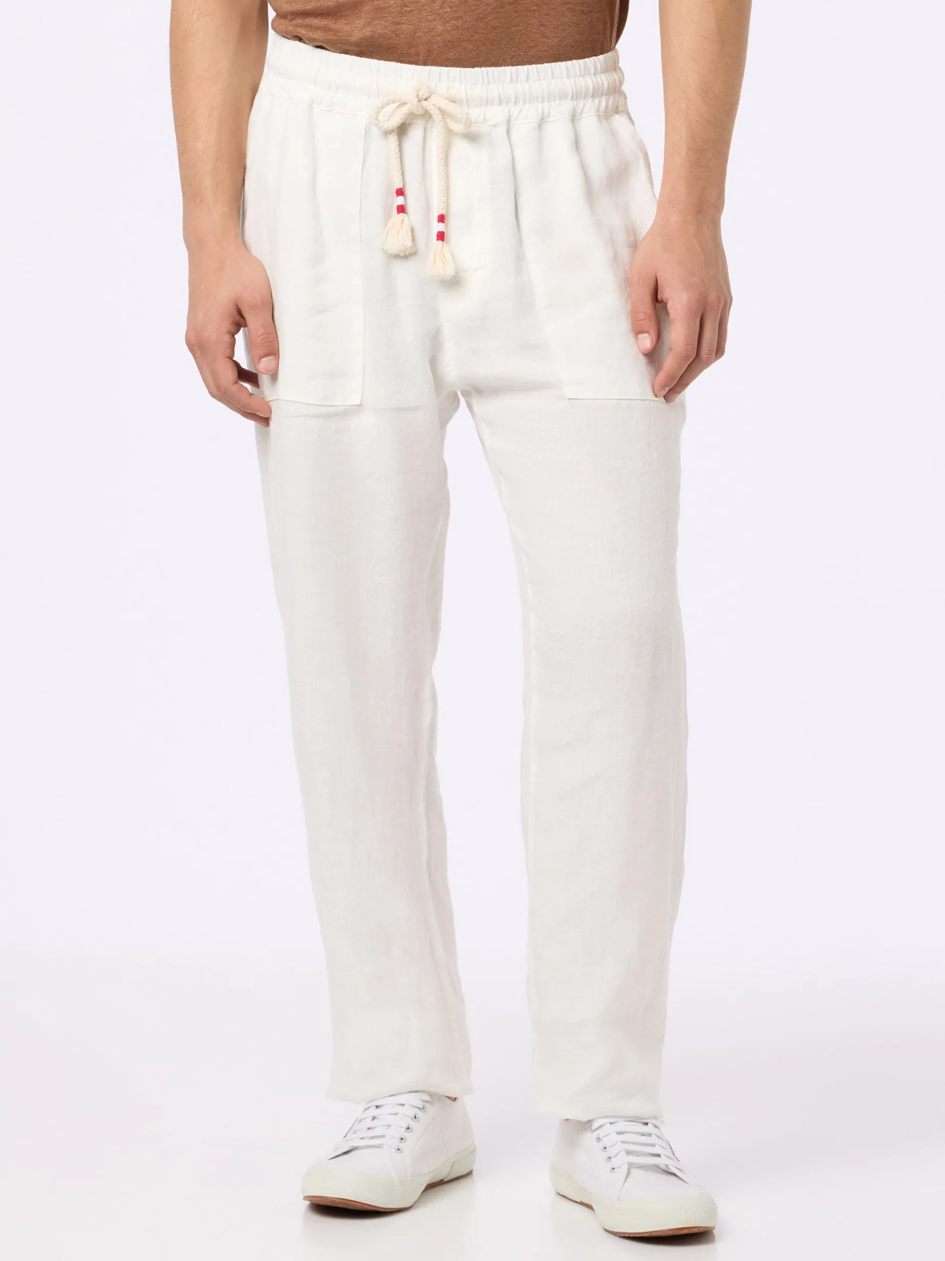 Weiße Herren-Leinen-Calais-Hose mit Kordelzug