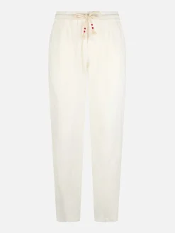 Weiße Herren-Leinen-Calais-Hose mit Kordelzug