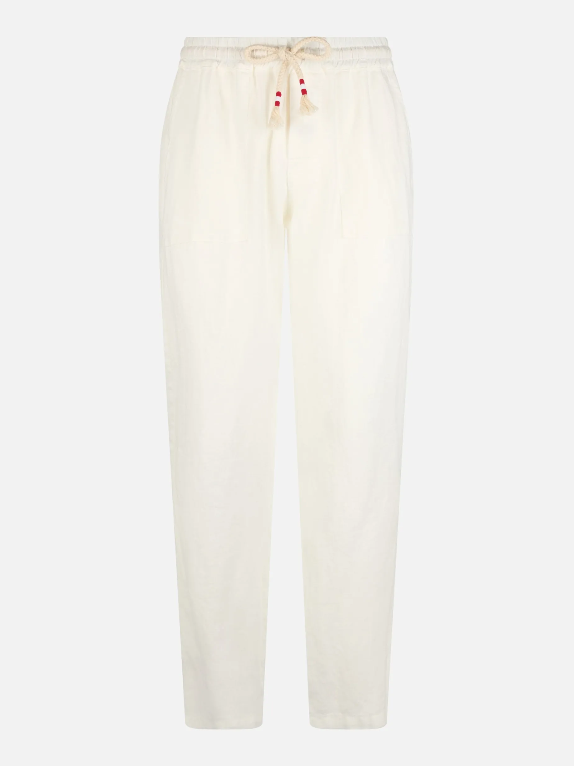 Weiße Herren-Leinen-Calais-Hose mit Kordelzug