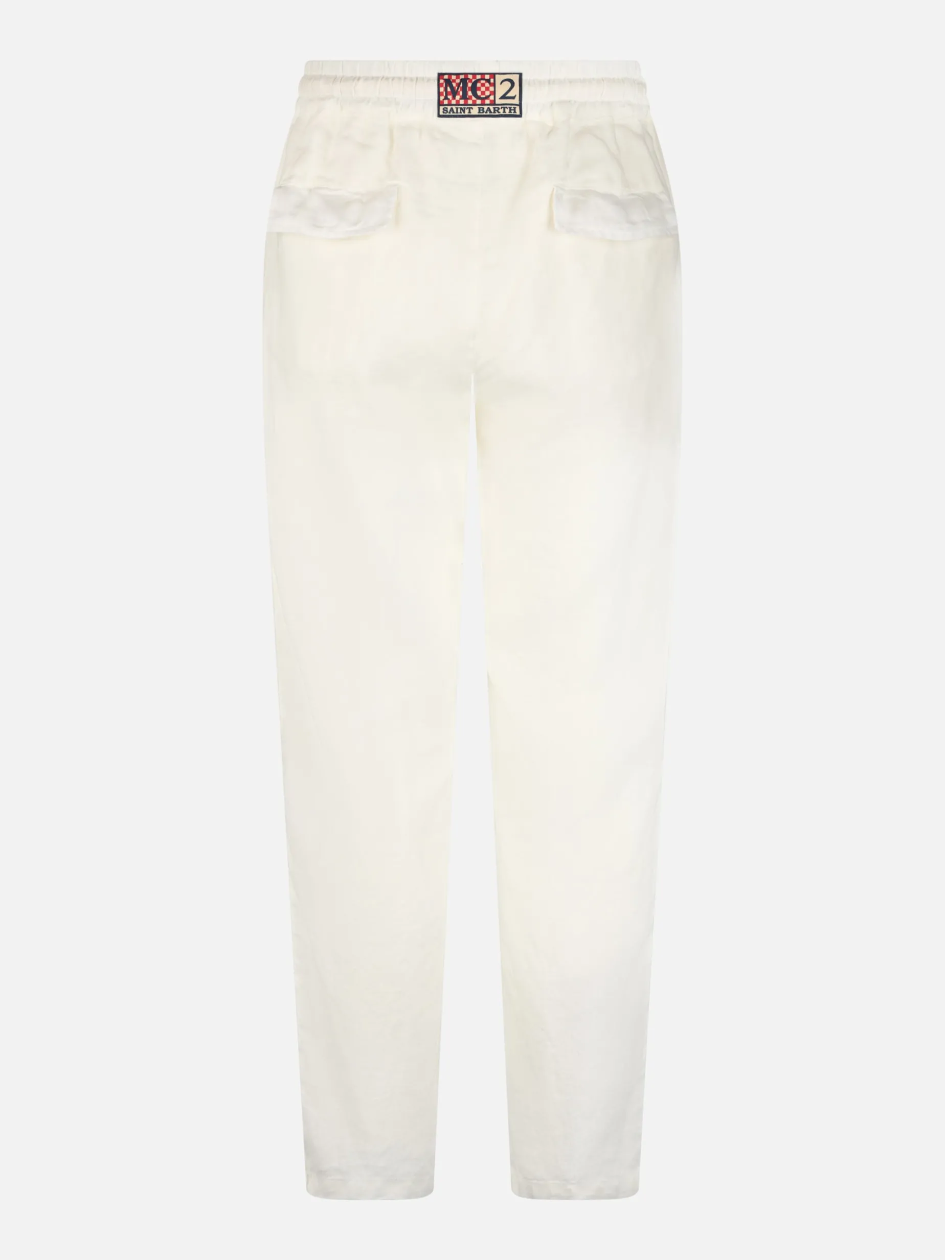 Weiße Herren-Leinen-Calais-Hose mit Kordelzug