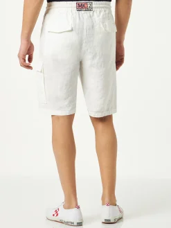 Weiße Leinen-Bermudashorts