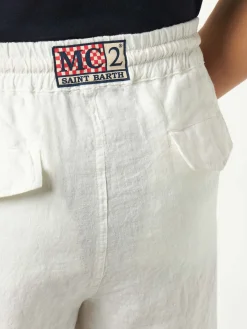 Weiße Leinen-Bermudashorts