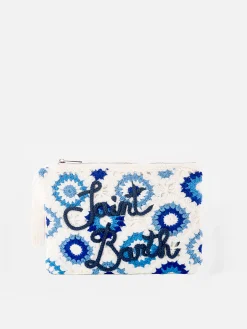 Weiße Parisienne-Häkelclutch mit Saint-Barth-Stickerei