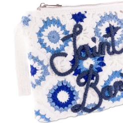 Weiße Parisienne-Häkelclutch mit Saint-Barth-Stickerei