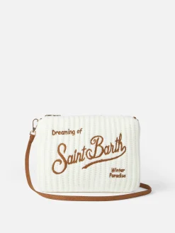 Weiße Parisienne-Tasche aus Rippentrikot mit Kette