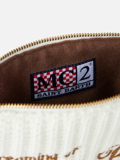 Weiße Parisienne-Tasche aus Rippentrikot mit Kette
