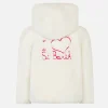 Weiße Pelzjacke für Mädchen mit „I Love St. Barth“-Stickerei