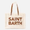 Weiße Soft Bag Small aus Teddyfell mit Saint Barth-Logo und Schultergurt