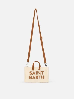 Weiße Telefontasche aus Teddystoff mit Saint Barth-Logostickerei