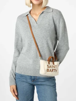 Weiße Telefontasche aus Teddystoff mit Saint Barth-Logostickerei