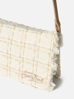 Weiße Tweed-Umhängetasche Tita mit Saint Barth-Stickerei