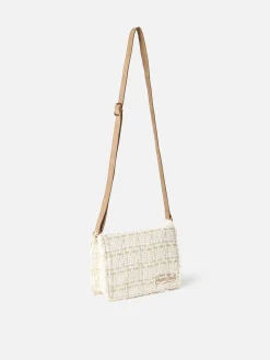 Weiße Tweed-Umhängetasche Tita mit Saint Barth-Stickerei