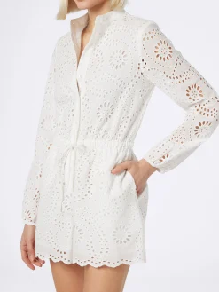 Weißer Damen-Playsuit aus Sangallo-Spitze aus Baumwolle Julian