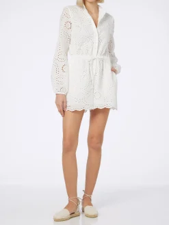 Weißer Damen-Playsuit aus Sangallo-Spitze aus Baumwolle Julian