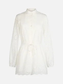 Weißer Damen-Playsuit aus Sangallo-Spitze aus Baumwolle Julian