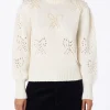 Weißer Damenpullover Bloom mit perlenartigen Perlen