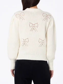 Weißer Damenpullover Bloom mit perlenartigen Perlen