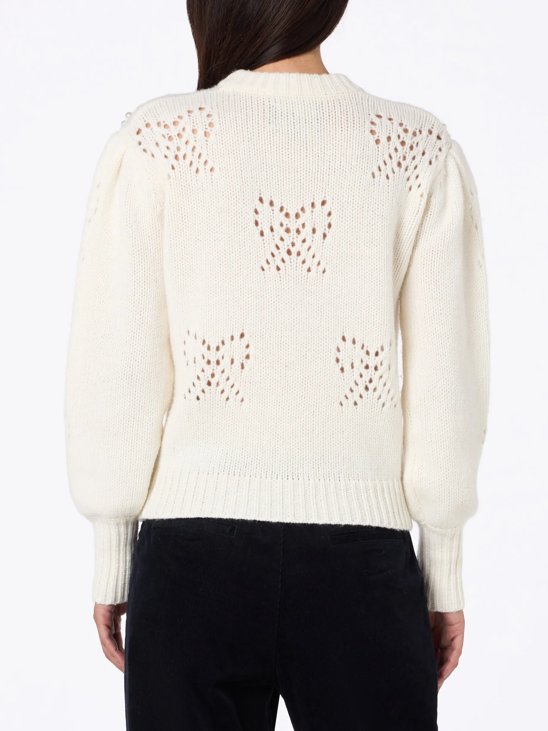 Weißer Damenpullover Bloom mit perlenartigen Perlen