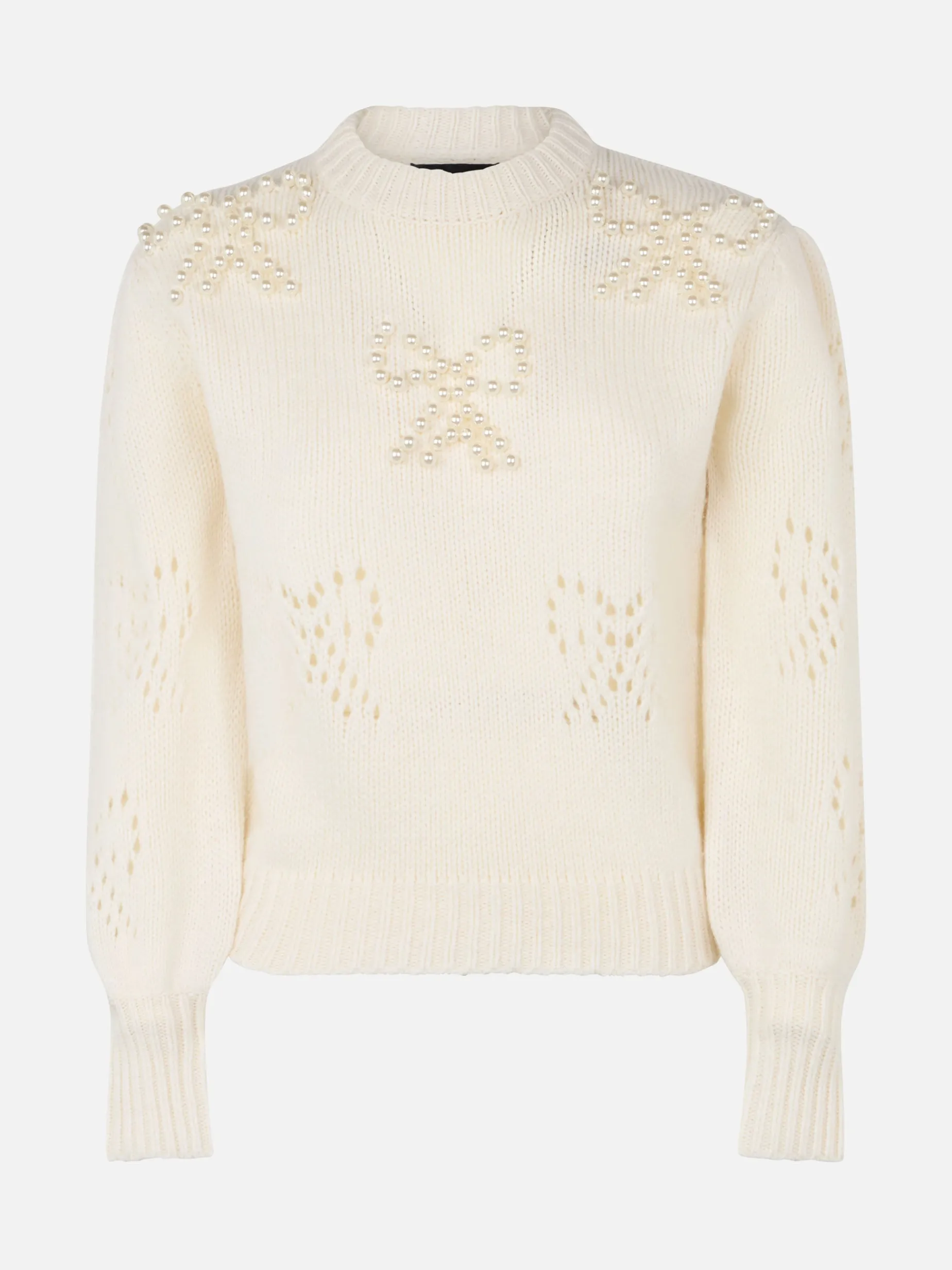 Weißer Damenpullover Bloom mit perlenartigen Perlen