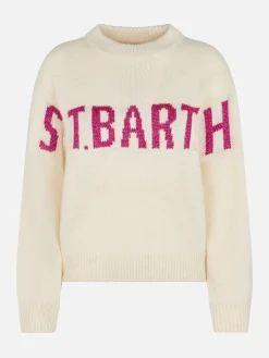 Weißer Damenpullover Danya mit St. Barth-Print