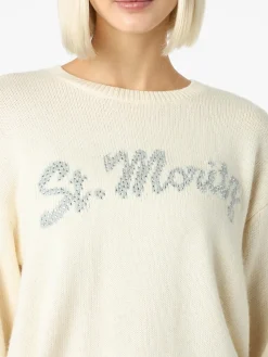 Weißer Damenpullover Louise mit St. Moritz Strass-Verzierung | ST. MORITZ TOP OF THE WORLD SPECIAL EDITION
