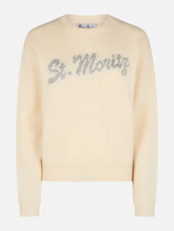 Weißer Damenpullover Louise mit St. Moritz Strass-Verzierung | ST. MORITZ TOP OF THE WORLD SPECIAL EDITION