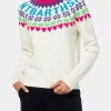 Weißer Damenpullover mit Rundhalsausschnitt und Fair-Isle-Herzdruck