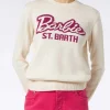 Weißer Damenpullover mit Rundhalsausschnitt und Barbie-Aufdruck | BARBIE-SONDEREDITION